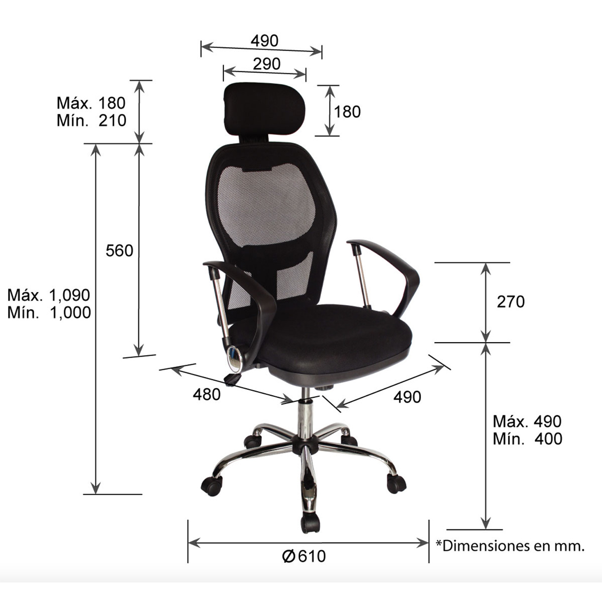 Foto 7 pulgar | Silla de Oficina OFFIHO Ejecutiva Tapizado Mesh Ergonómica Cabecera