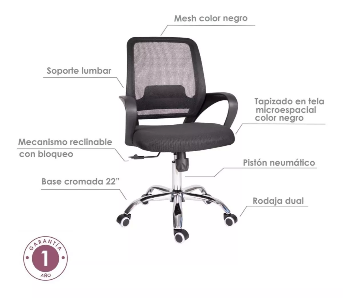 Foto 6 pulgar | Silla de Escritorio OFFIHO Bari Ejecutiva para Oficina Ergonómica Reclinable color Negro