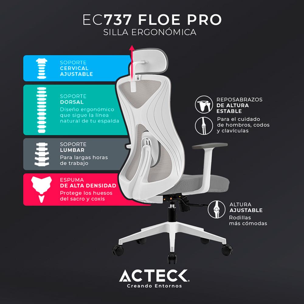 Foto 5 pulgar | Silla Ejecutiva Acteck AC-937245 color Blanco Floe Pro Ec737 Ergonómica con Reposabrazos