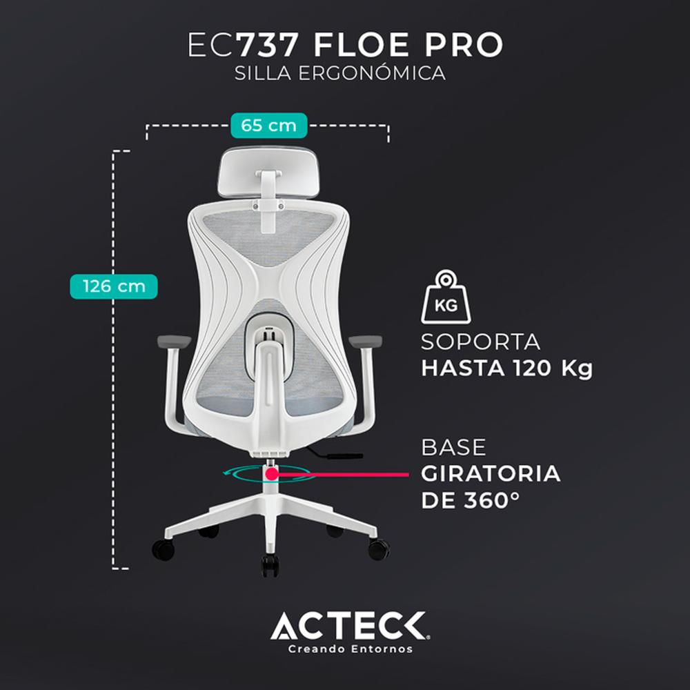 Foto 6 pulgar | Silla Ejecutiva Acteck AC-937245 color Blanco Floe Pro Ec737 Ergonómica con Reposabrazos