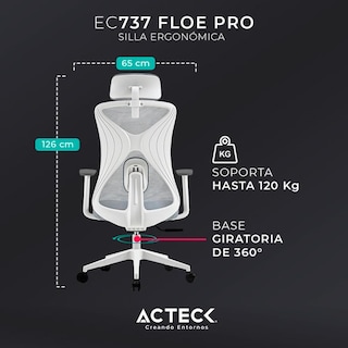 Foto 5 | Silla Ejecutiva Acteck AC-937245 color Blanco Floe Pro Ec737 Ergonómica con Reposabrazos