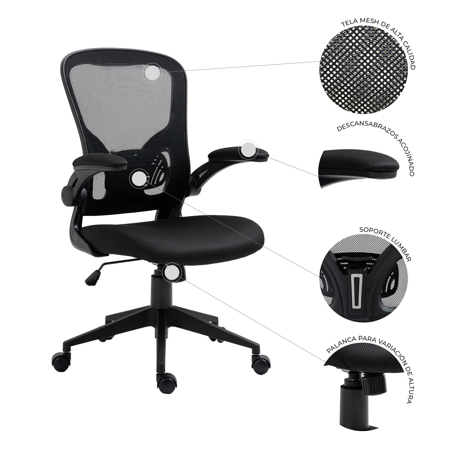 Foto 8 pulgar | Silla de Escritorio Mundo In Vest Ejecutiva Ergonómica Mesh Negra