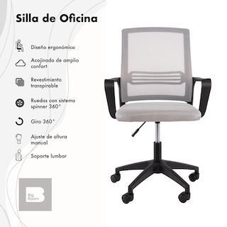 Foto 2 | Silla Giratoria de Escritorio Big Room KT-251 Gris para Oficina