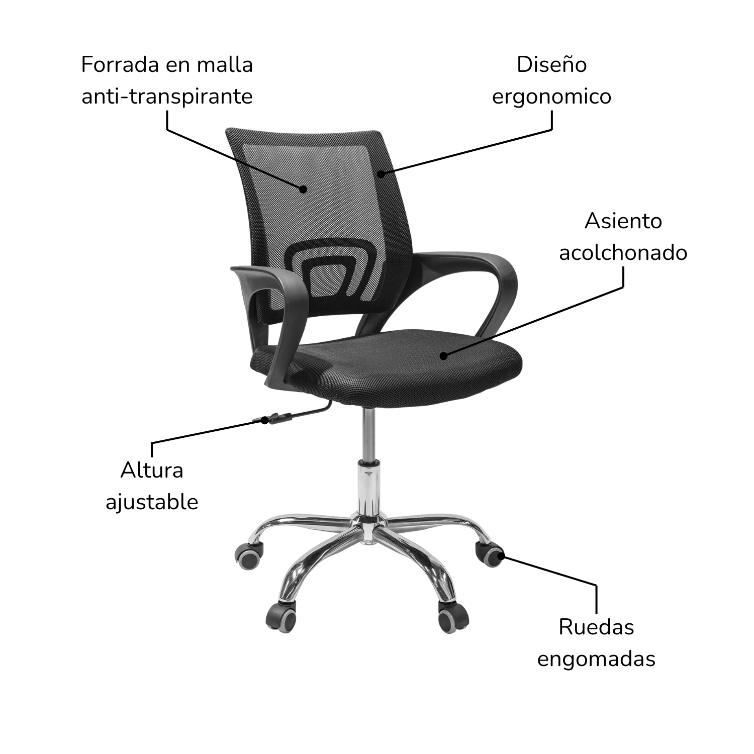 Foto 6 pulgar | Silla de Oficina Top Living Sillb1-n Negra