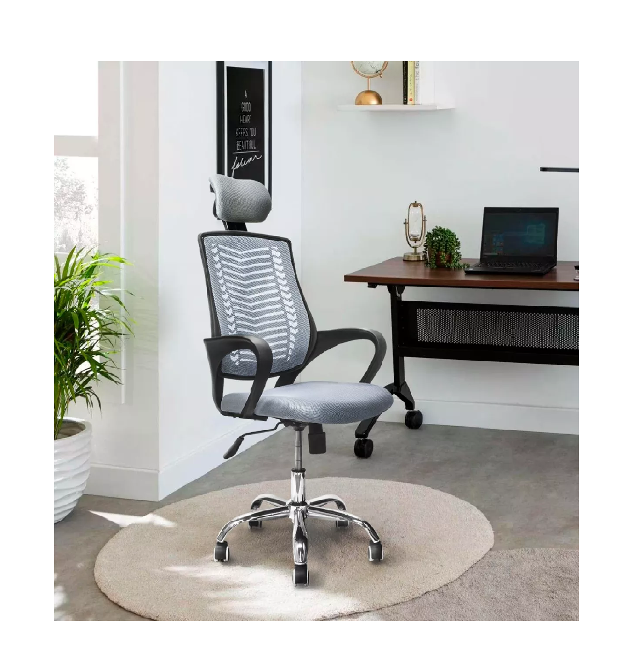 Foto 5 pulgar | Silla de Escritorio Ergonómica Gris con Tapizado