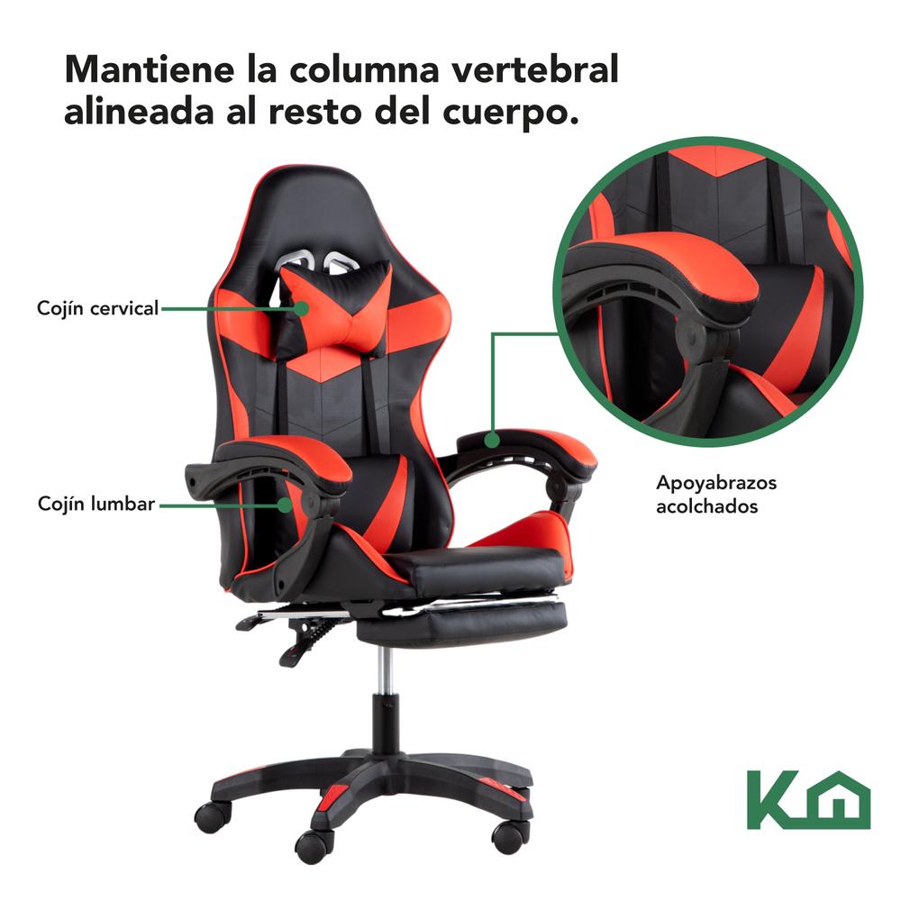 Foto 4 pulgar | Silla Gamer KingsHouse Ajustable Roja