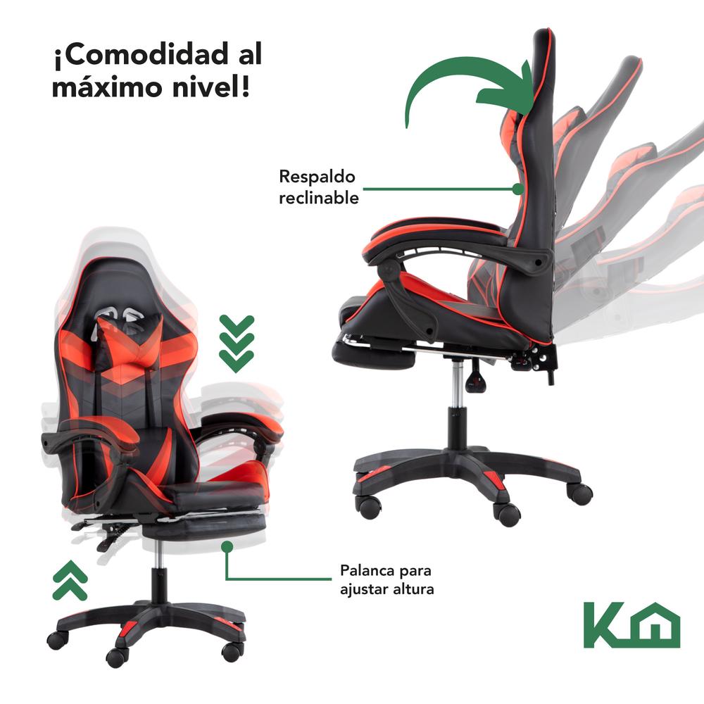 Foto 5 pulgar | Silla Gamer KingsHouse Ajustable Roja