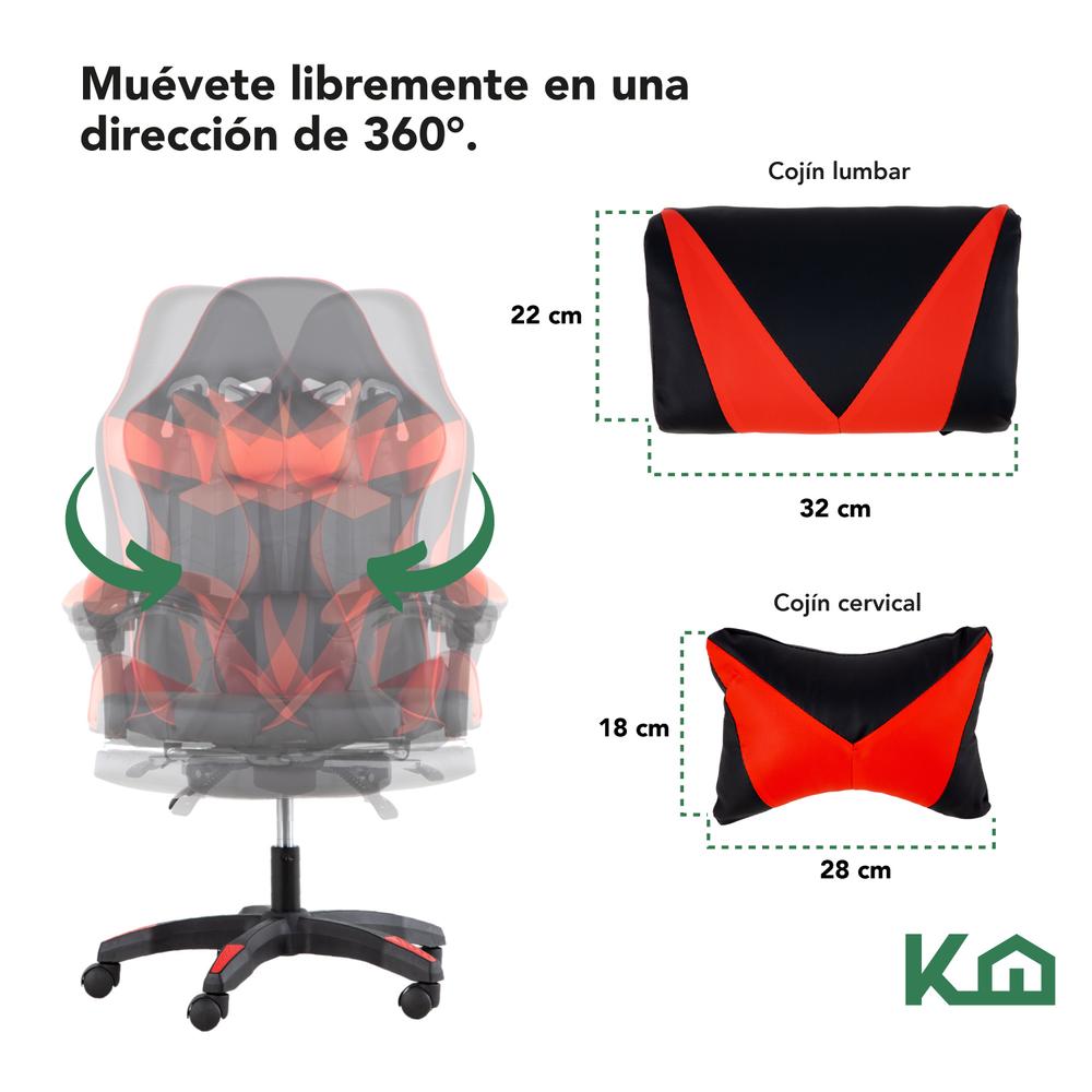 Foto 7 pulgar | Silla Gamer KingsHouse Ajustable Roja