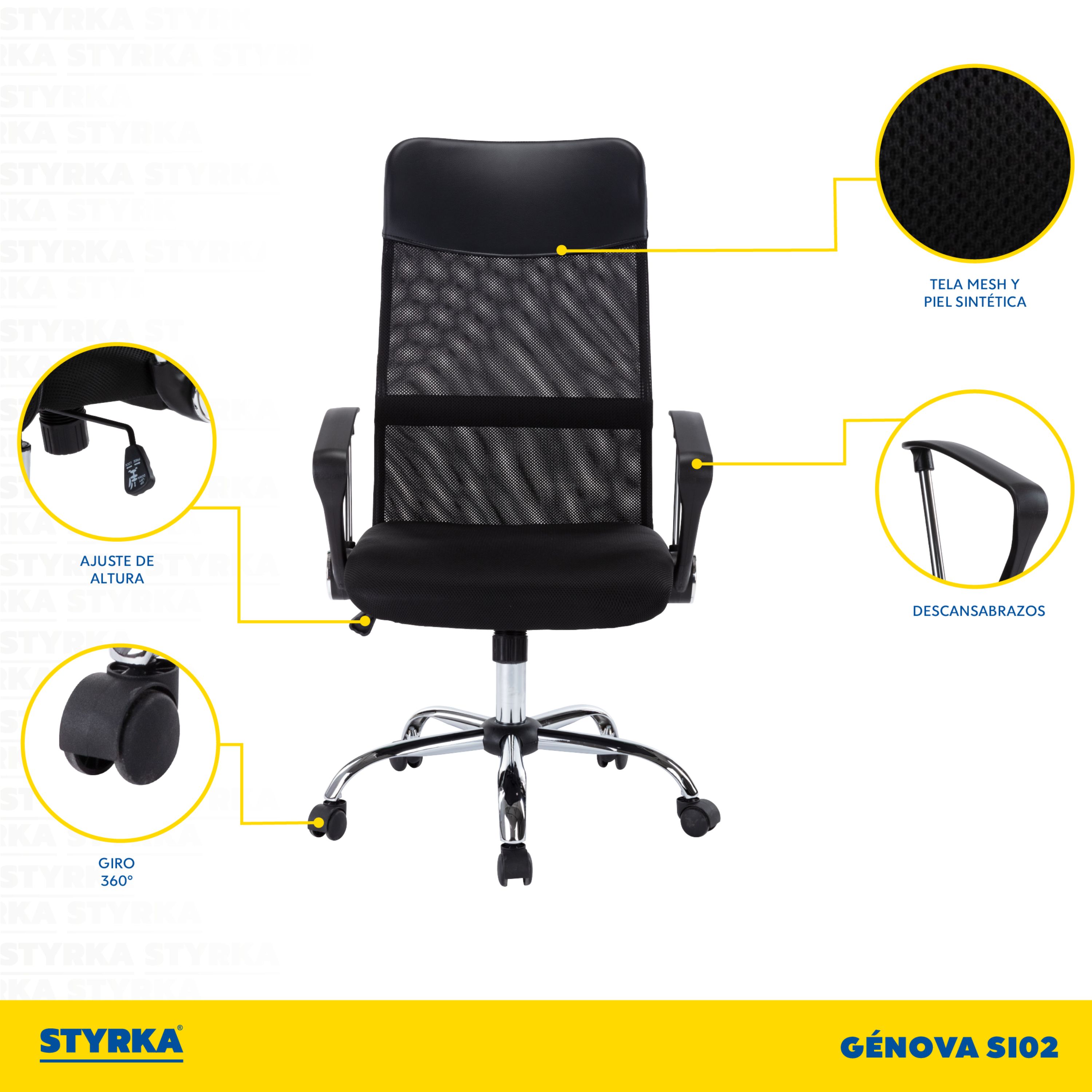 Foto 3 pulgar | Silla de Oficina Ergonómica Styrka Génova Negra