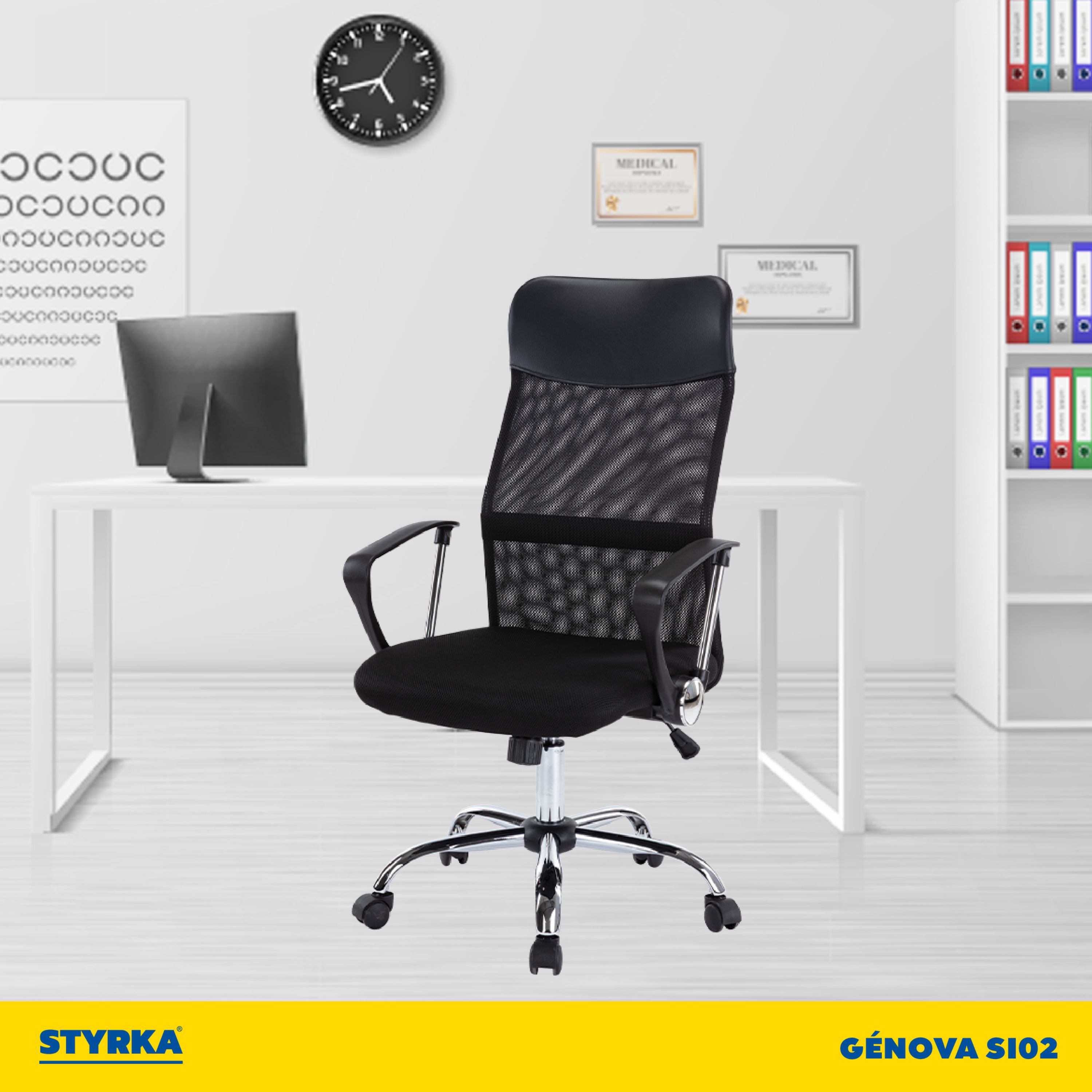 Foto 7 pulgar | Silla de Oficina Ergonómica Styrka Génova Negra