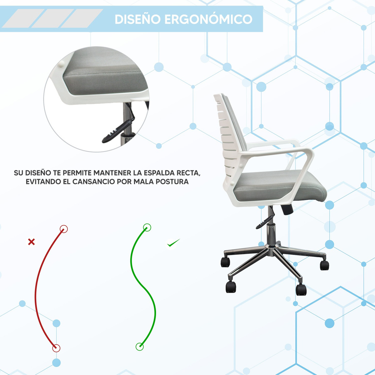 Foto 6 pulgar | Silla Semi Ejecutiva Reclinable JauzJ0037 Blanca