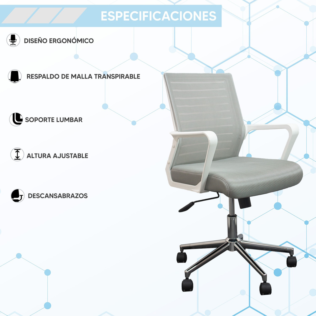 Foto 7 pulgar | Silla Semi Ejecutiva Reclinable JauzJ0037 Blanca