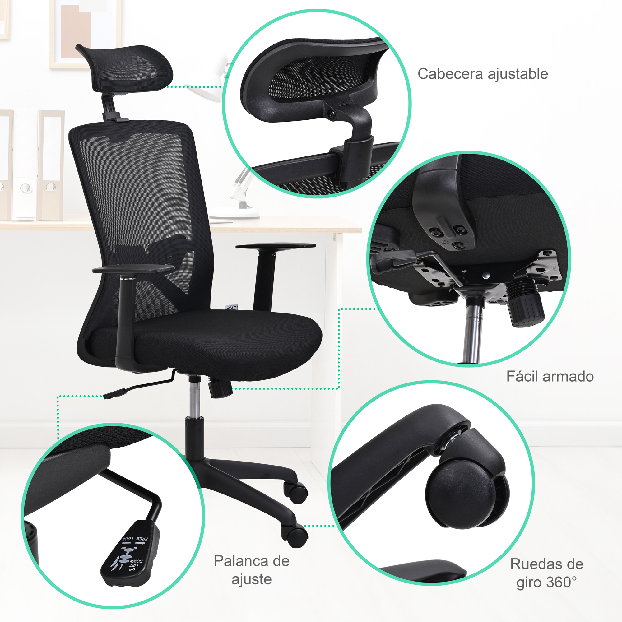 Foto 6 pulgar | Silla Ejecutiva Eke Life Home color Negro