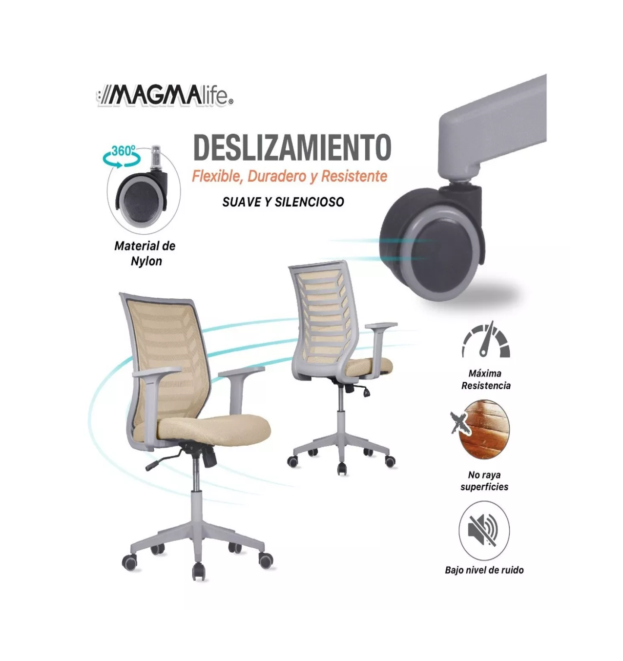 Foto 3 pulgar | Silla para Escritorio Ergonómica Beige