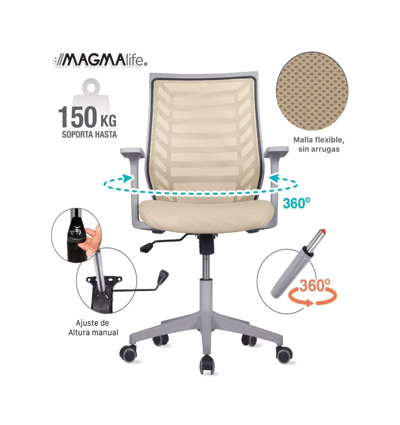 Foto 4 pulgar | Silla para Escritorio Ergonómica Beige