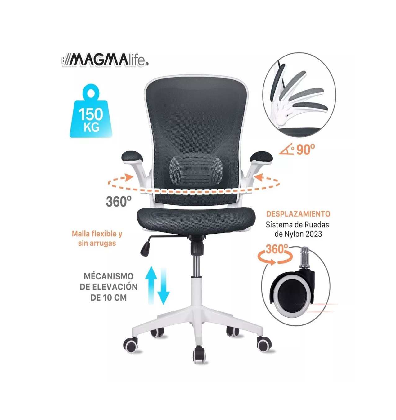 Foto 4 pulgar | Silla de Escritorio Ergonómica Gris