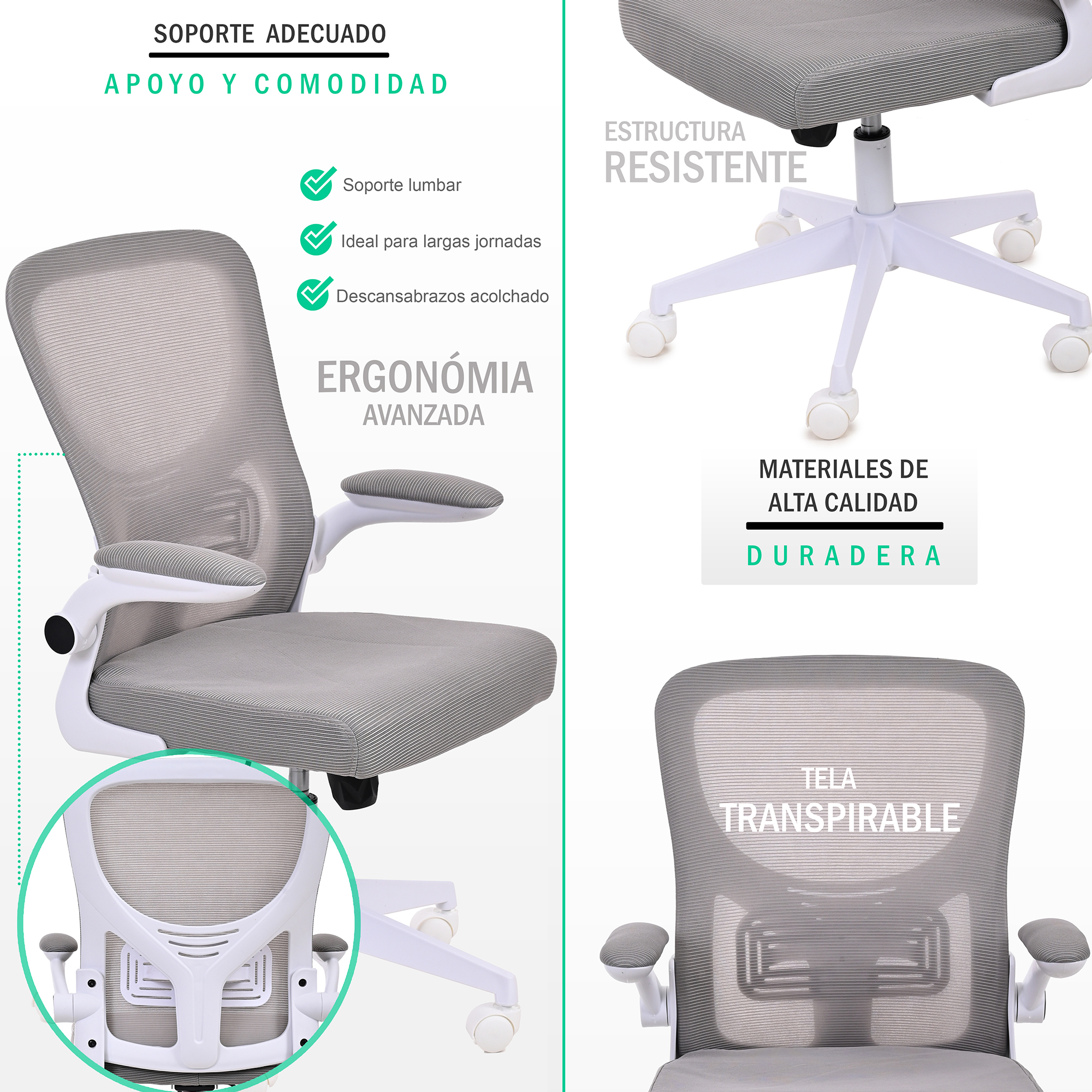 Foto 6 pulgar | Silla Ejecutiva para Escritorio EKE Life Home Gris Ergonómica Mesh
