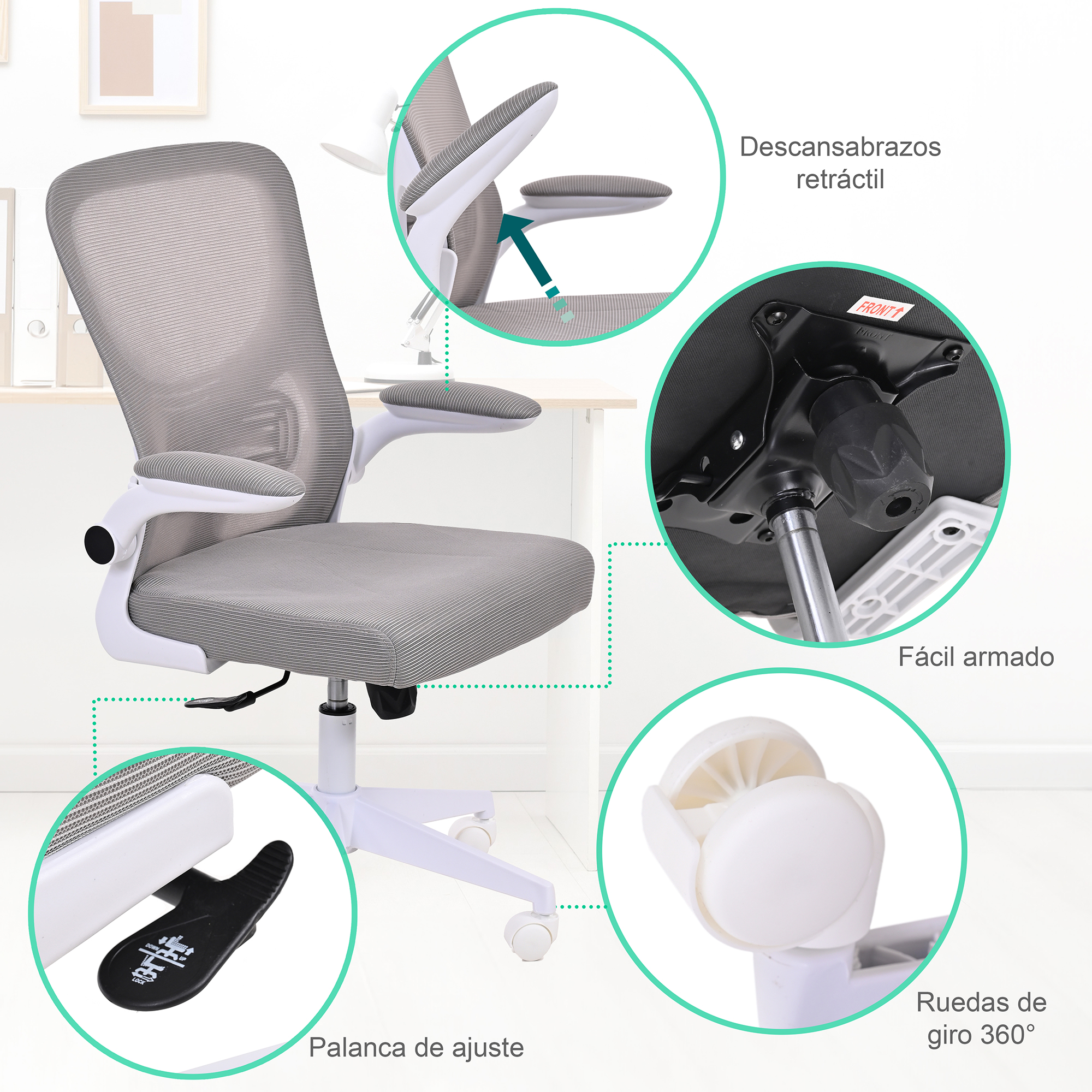 Foto 7 pulgar | Silla Ejecutiva para Escritorio EKE Life Home Gris Ergonómica Mesh