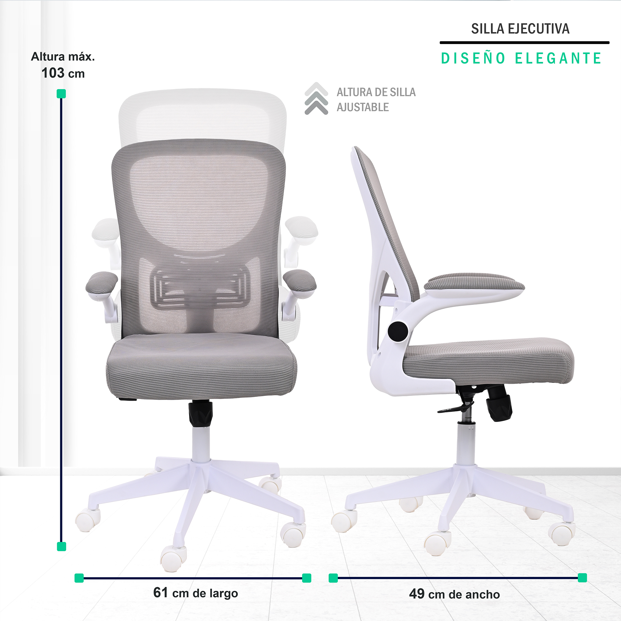 Foto 8 | Silla Ejecutiva para Escritorio EKE Life Home Gris Ergonómica Mesh