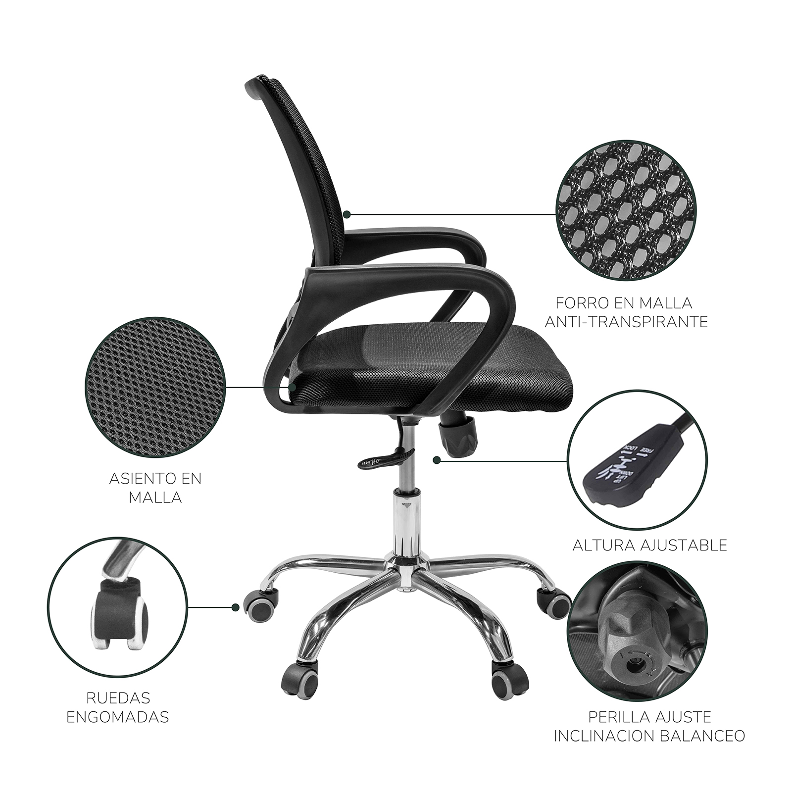 Foto 8 pulgar | Silla De Oficina Top Living Sill2 Negra
