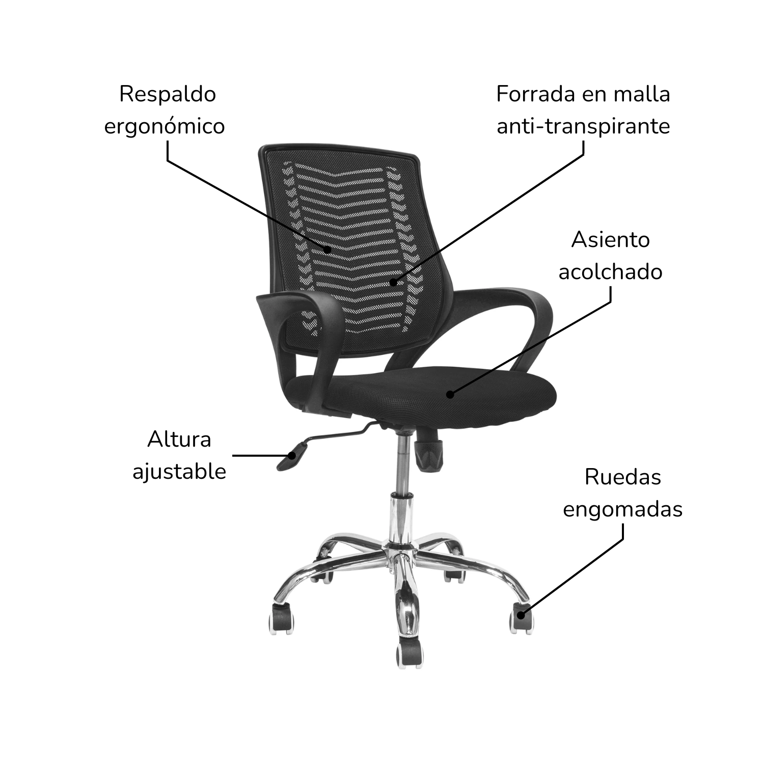 Foto 3 pulgar | Silla De Oficina Top Living Sill-C2N Negra