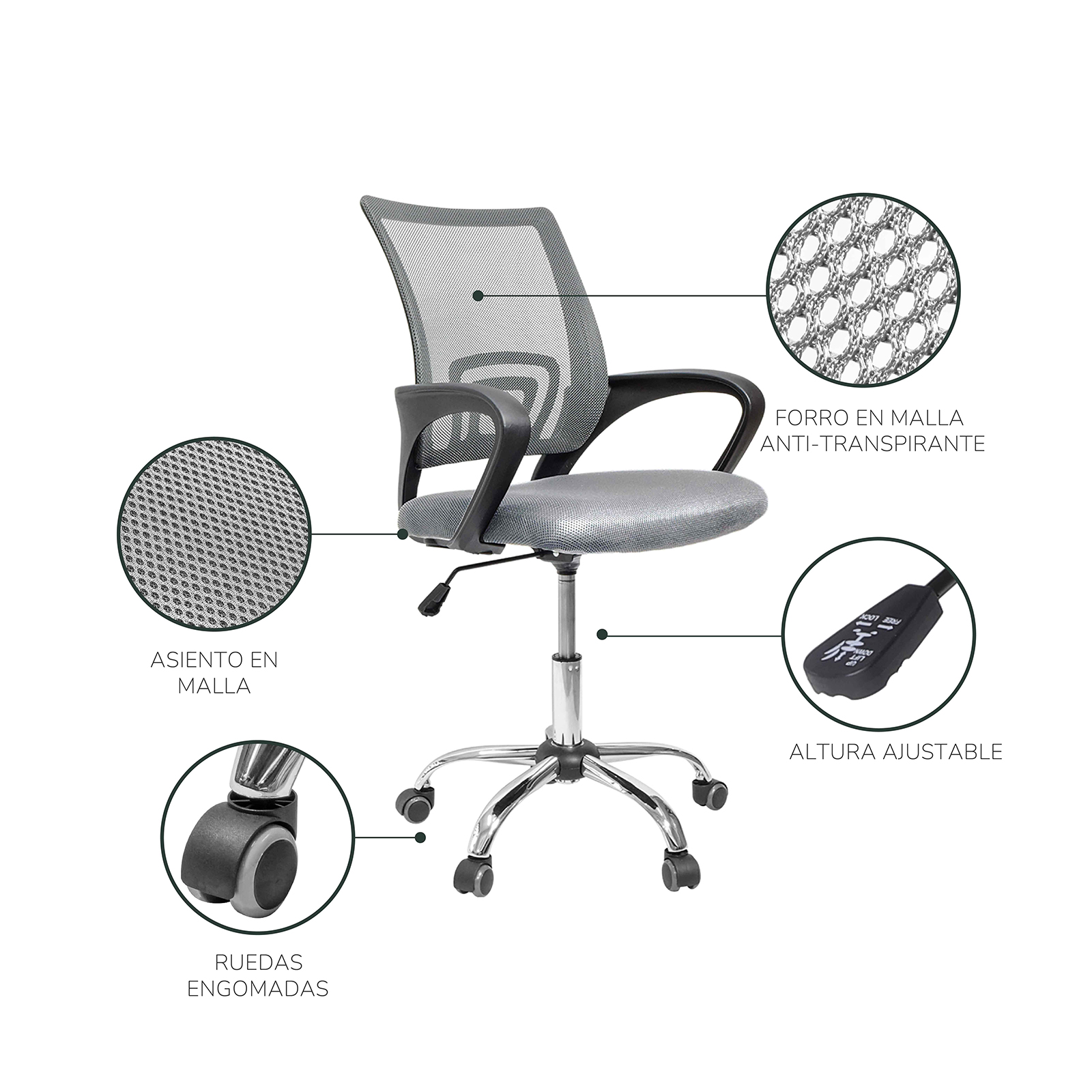 Foto 5 pulgar | Silla De Oficina Top Siving Sillb1-g Gris