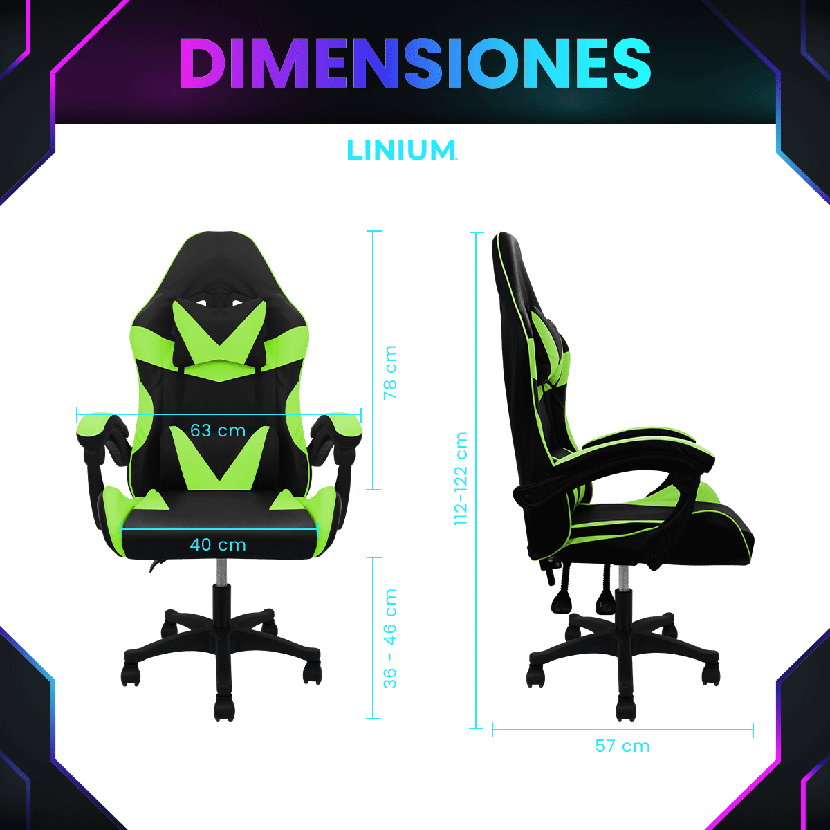 Foto 3 pulgar | Silla Gamer de Oficina Linium Ergonómica Super Cómoda Verde