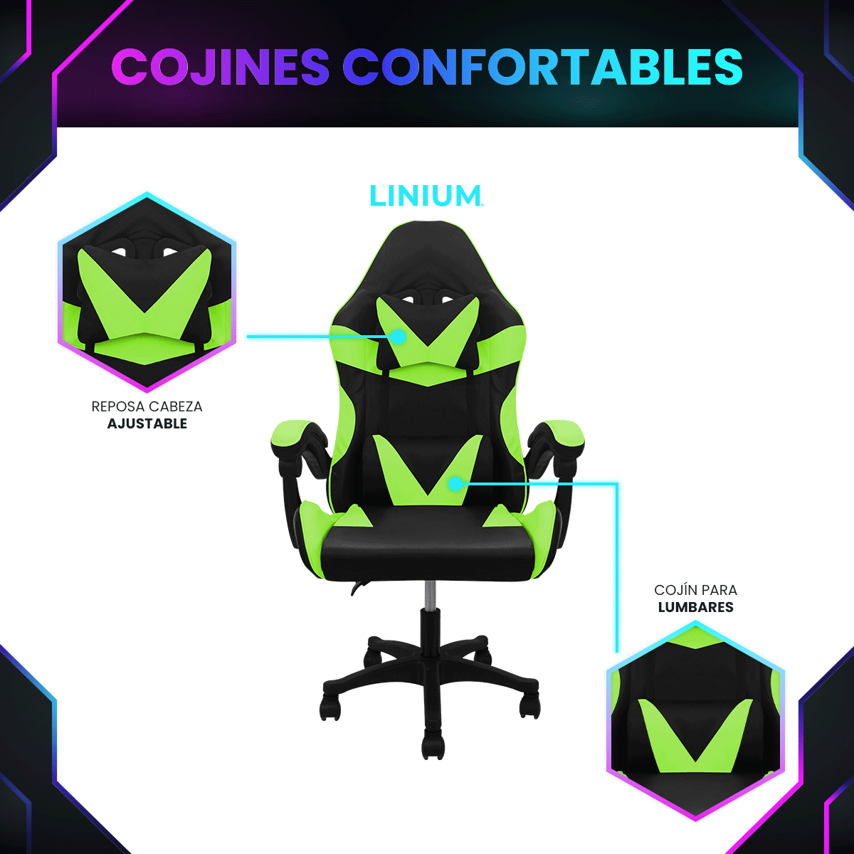 Foto 7 pulgar | Silla Gamer de Oficina Linium Ergonómica Super Cómoda Verde