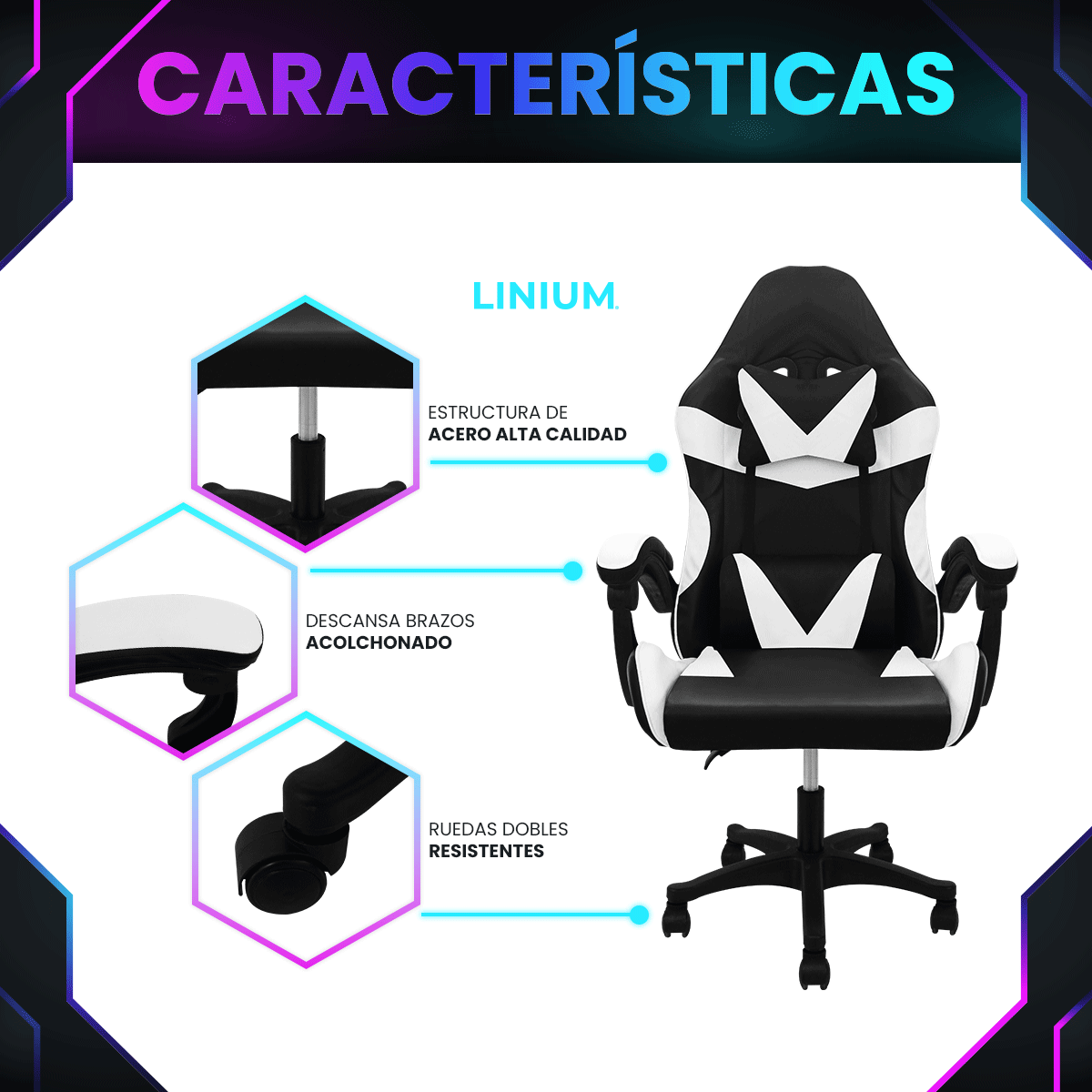 Foto 5 pulgar | Silla Gamer Linium Super Cómoda Blanca