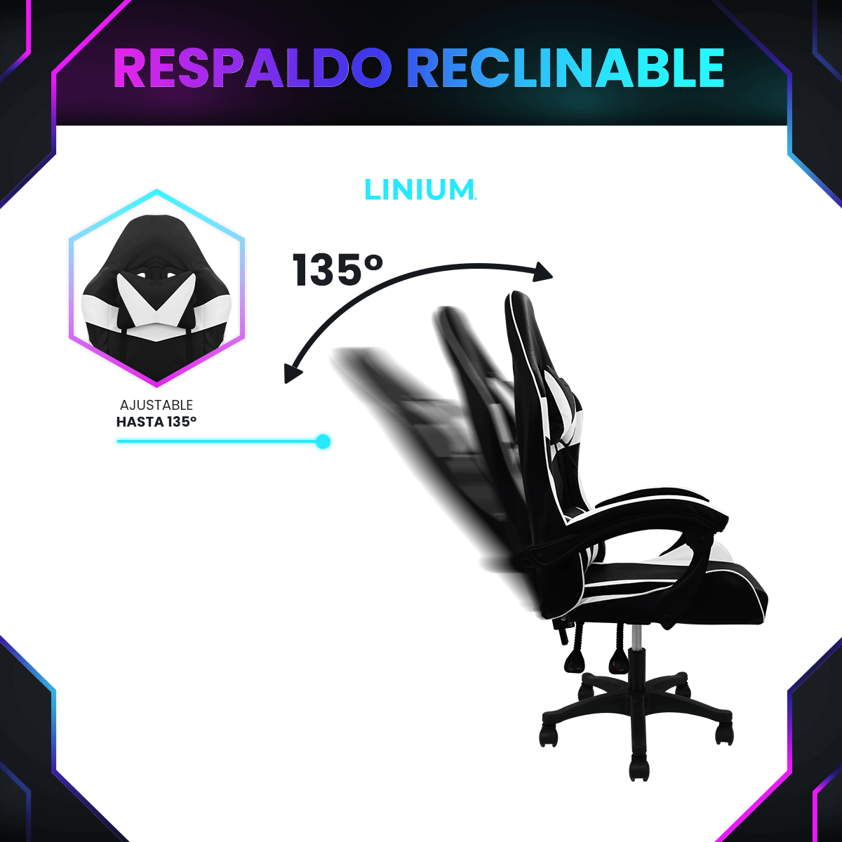 Foto 6 pulgar | Silla Gamer Linium Super Cómoda Blanca