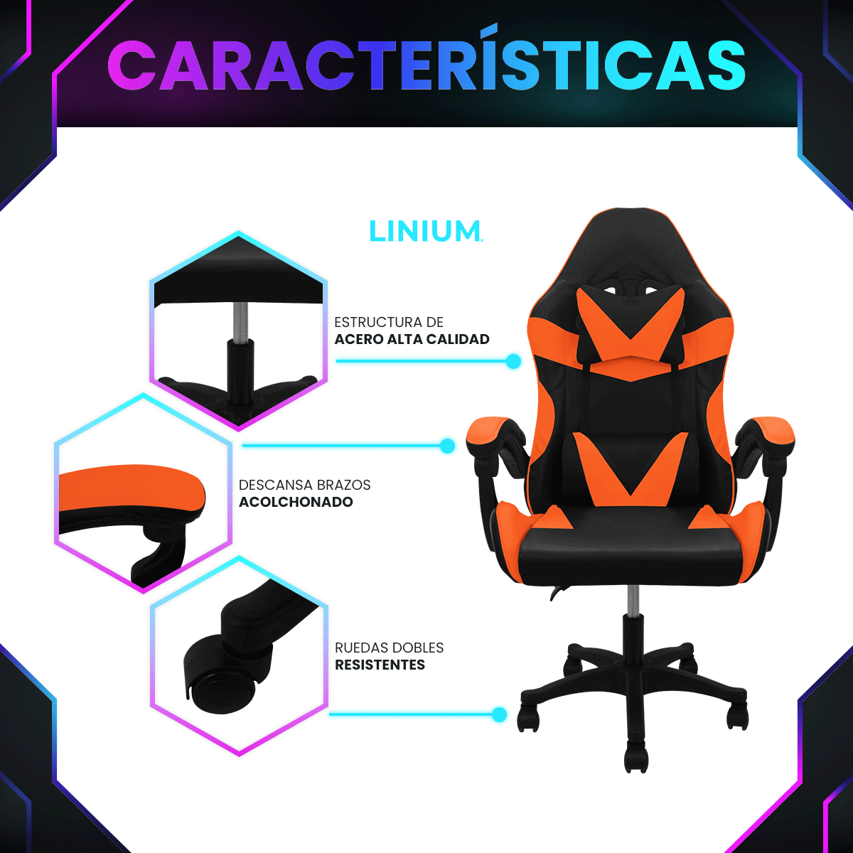 Foto 5 pulgar | Silla Gamer Linium Anaranjada