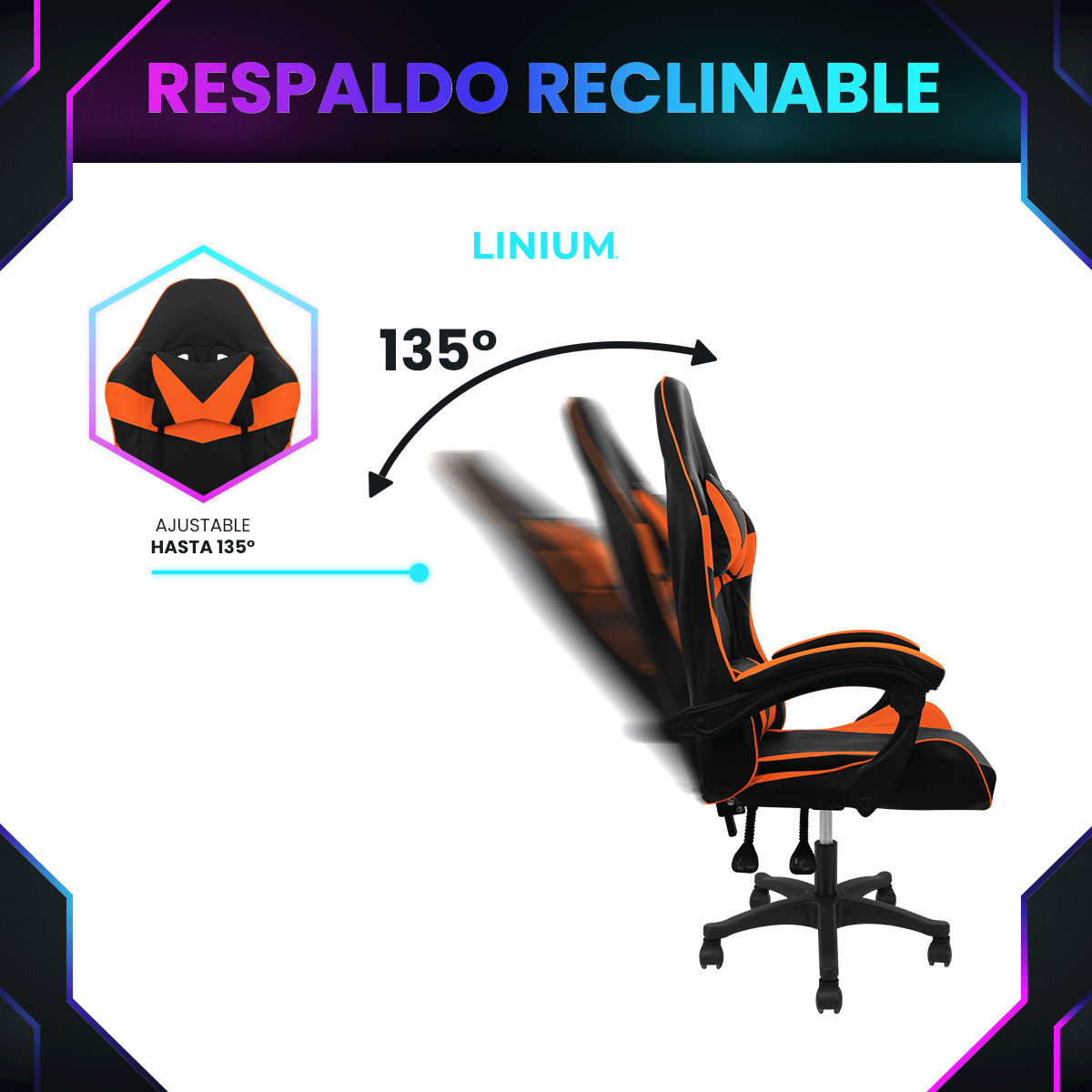 Foto 6 pulgar | Silla Gamer Linium Anaranjada