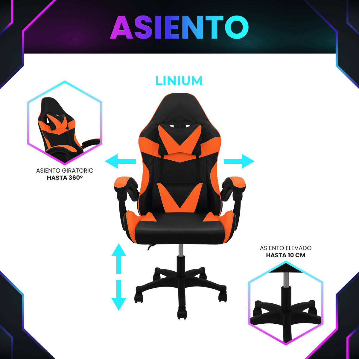 Foto 7 pulgar | Silla Gamer Linium Anaranjada