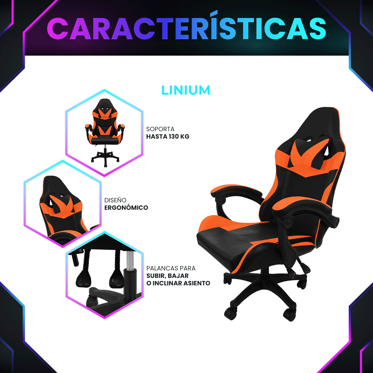 Foto 9 pulgar | Silla Gamer Linium Anaranjada