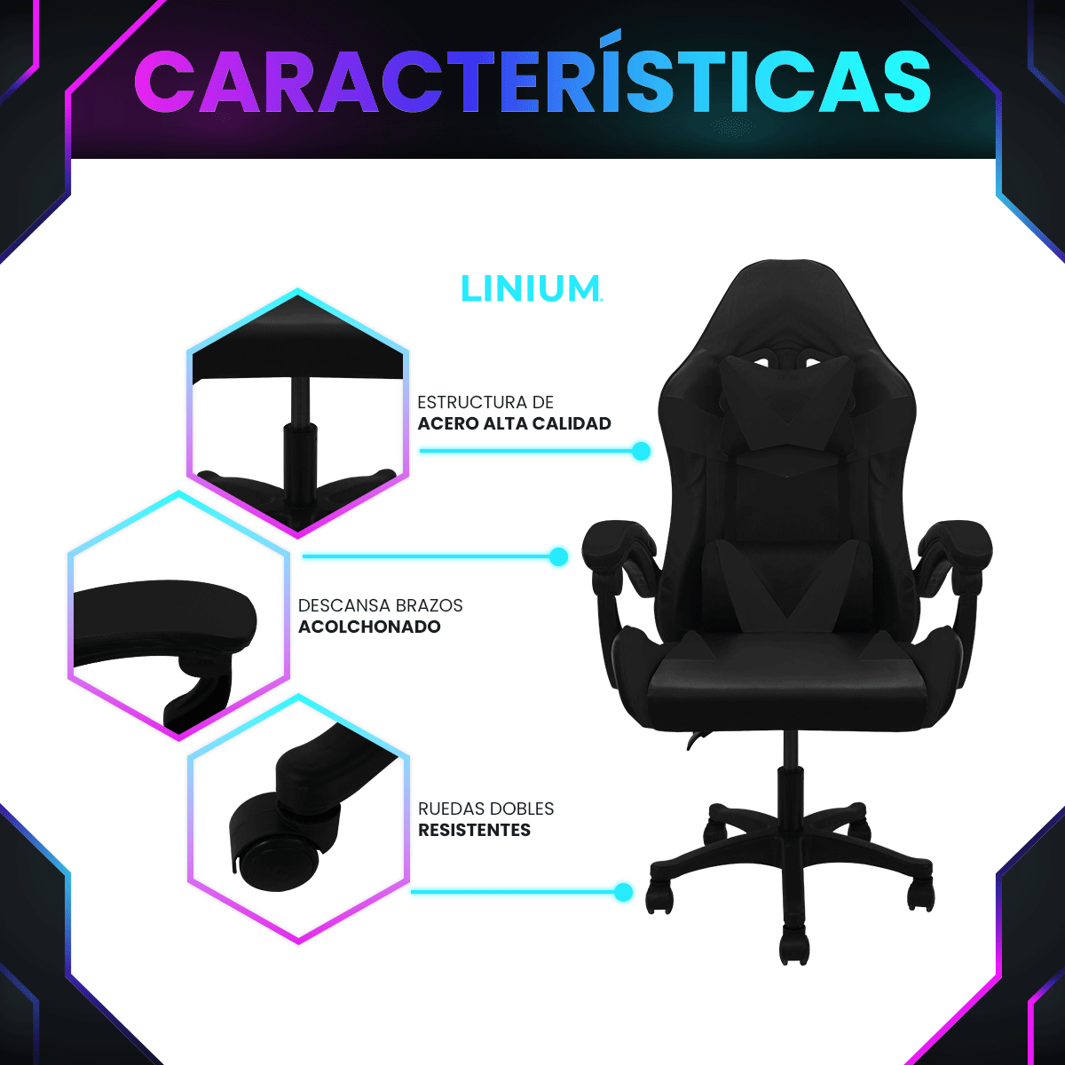 Foto 5 pulgar | Silla Gamer Linium Negra