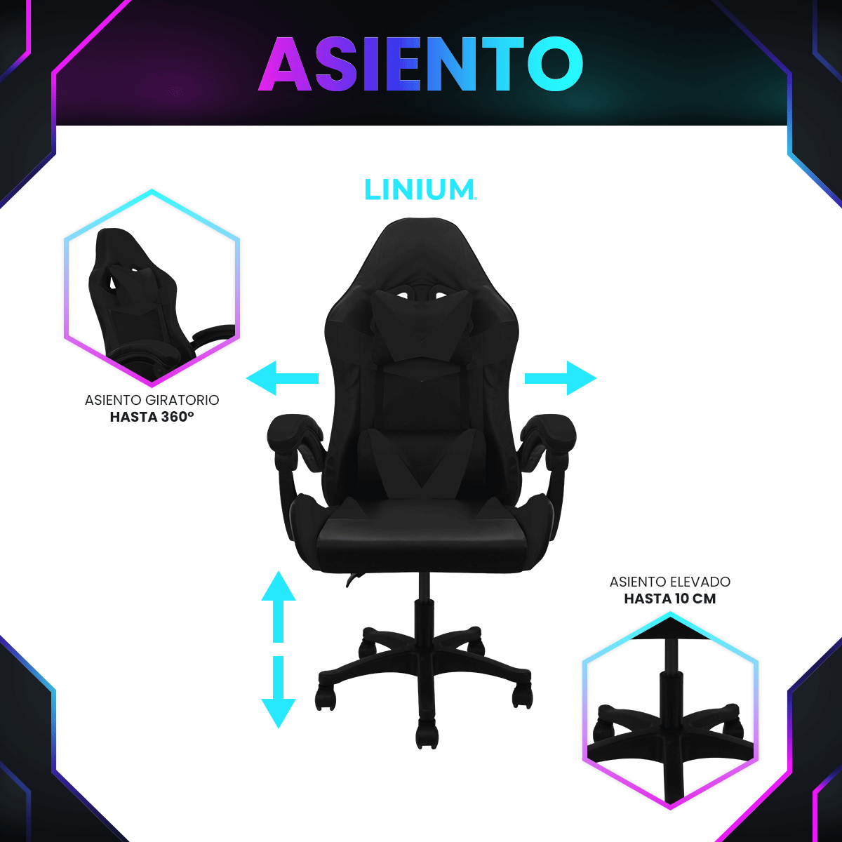 Foto 7 pulgar | Silla Gamer Linium Negra