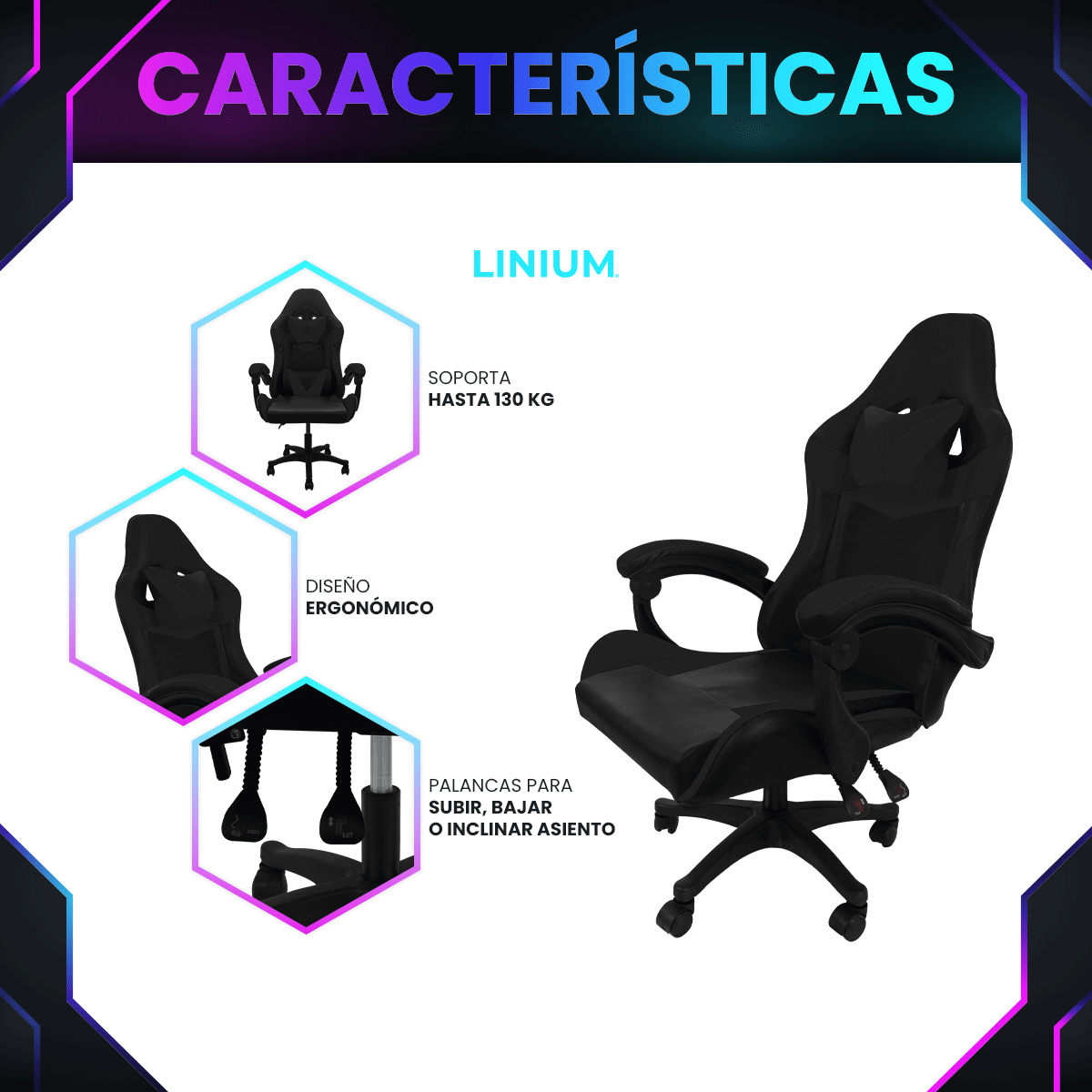 Foto 9 pulgar | Silla Gamer Linium Negra