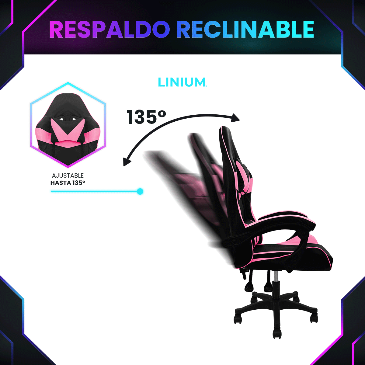 Foto 6 pulgar | Silla Gamer Linium Rosa