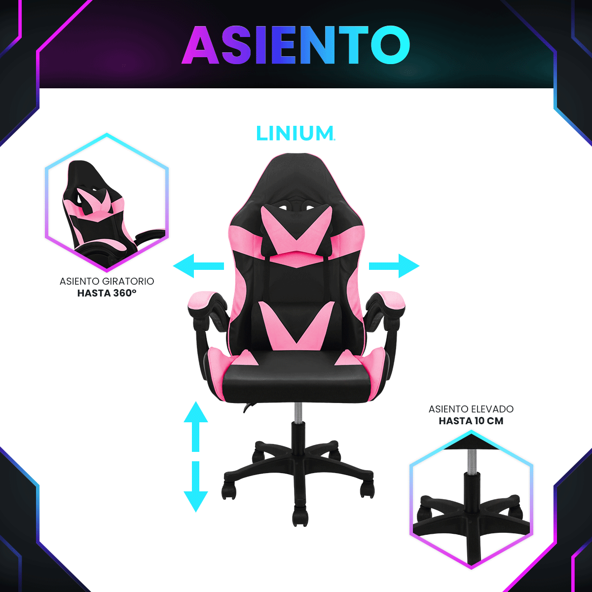 Foto 7 pulgar | Silla Gamer Linium Rosa