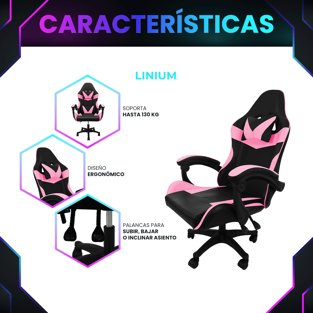 Foto 8 pulgar | Silla Gamer Linium Rosa