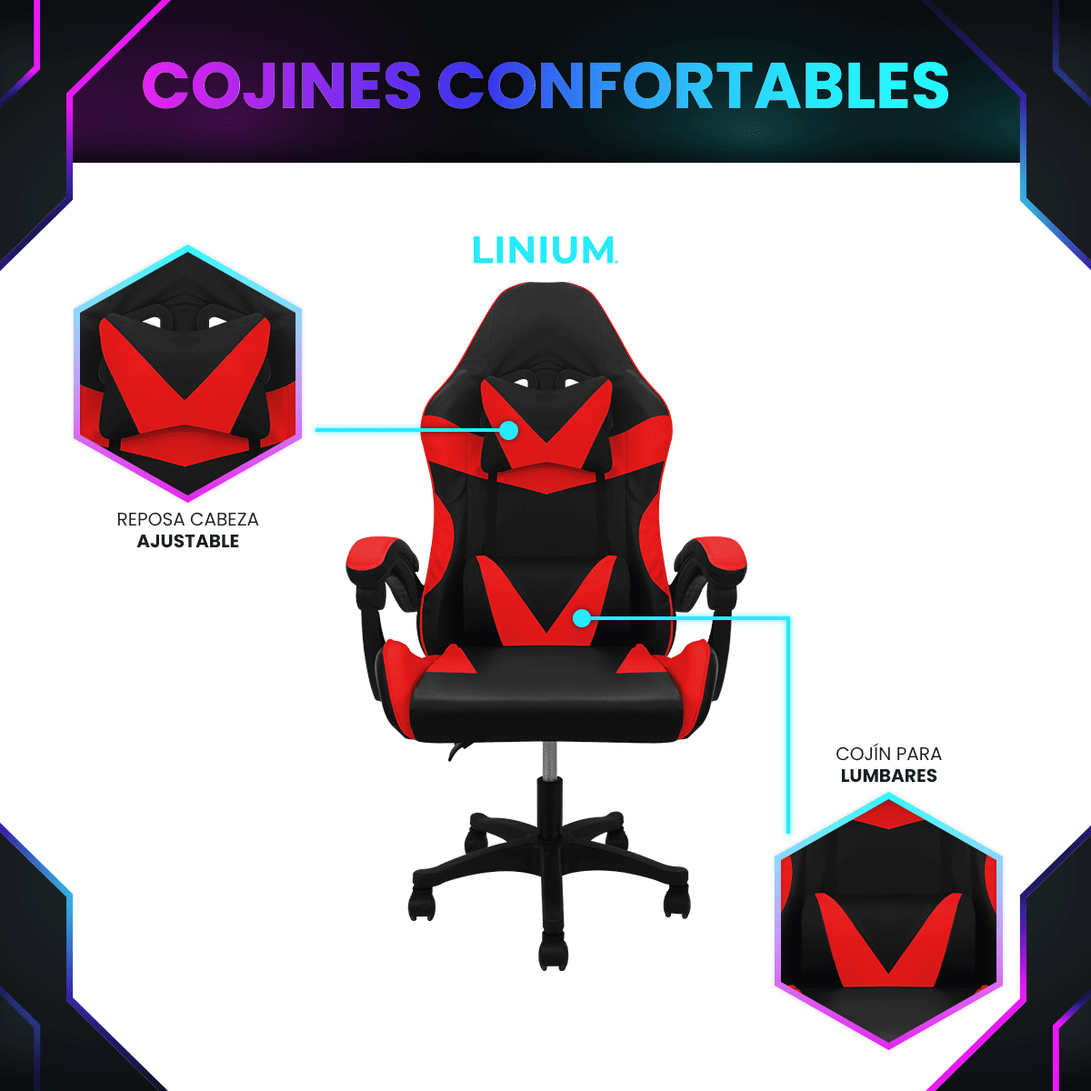 Foto 9 pulgar | Silla Gamer Linium Roja