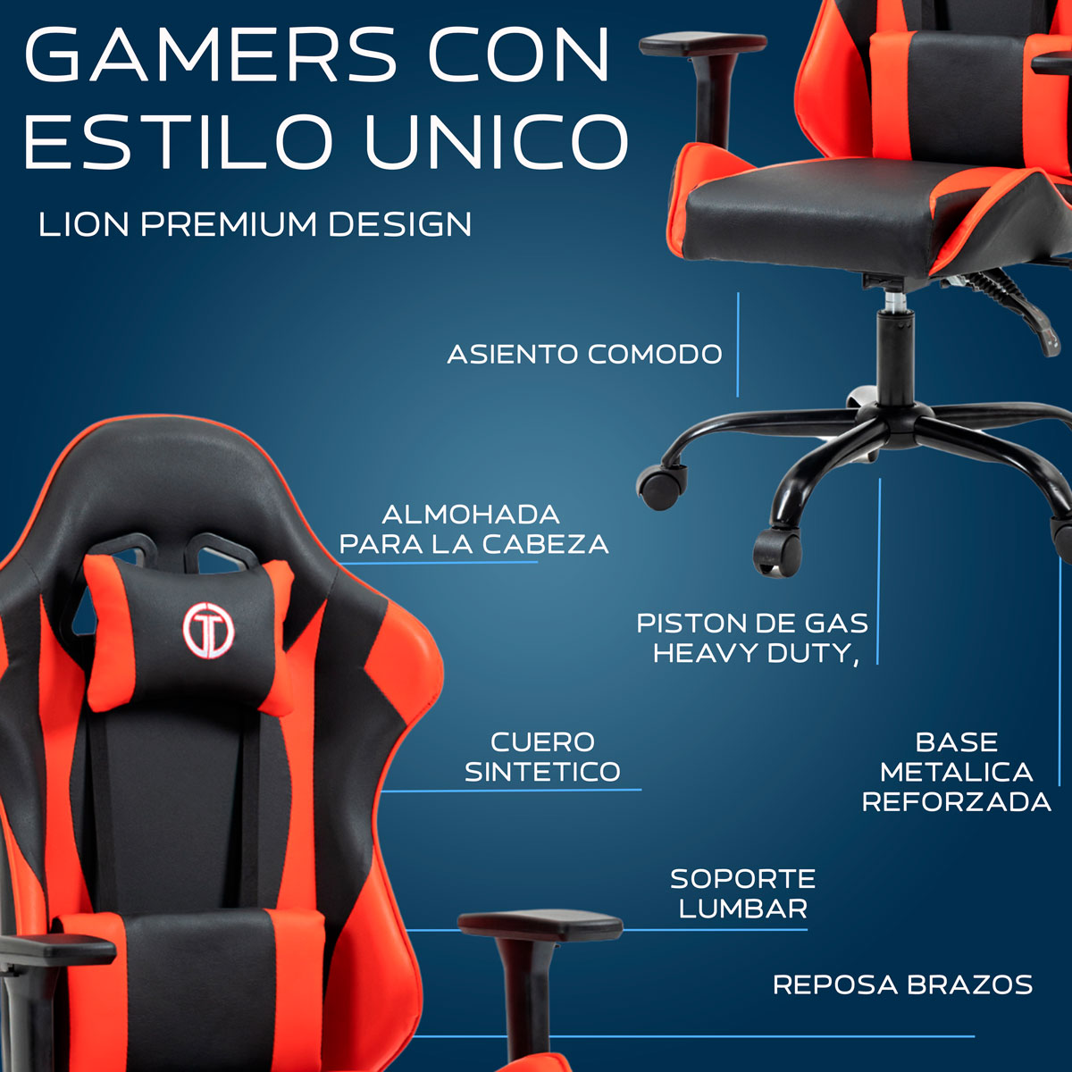 Foto 4 pulgar | Silla Gaming Sin Reposapies Wolf- Rojo