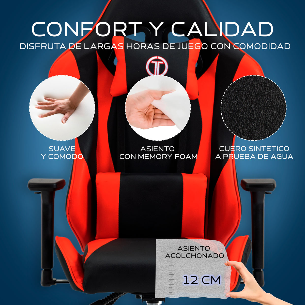 Foto 5 pulgar | Silla Gaming Sin Reposapies Wolf- Rojo