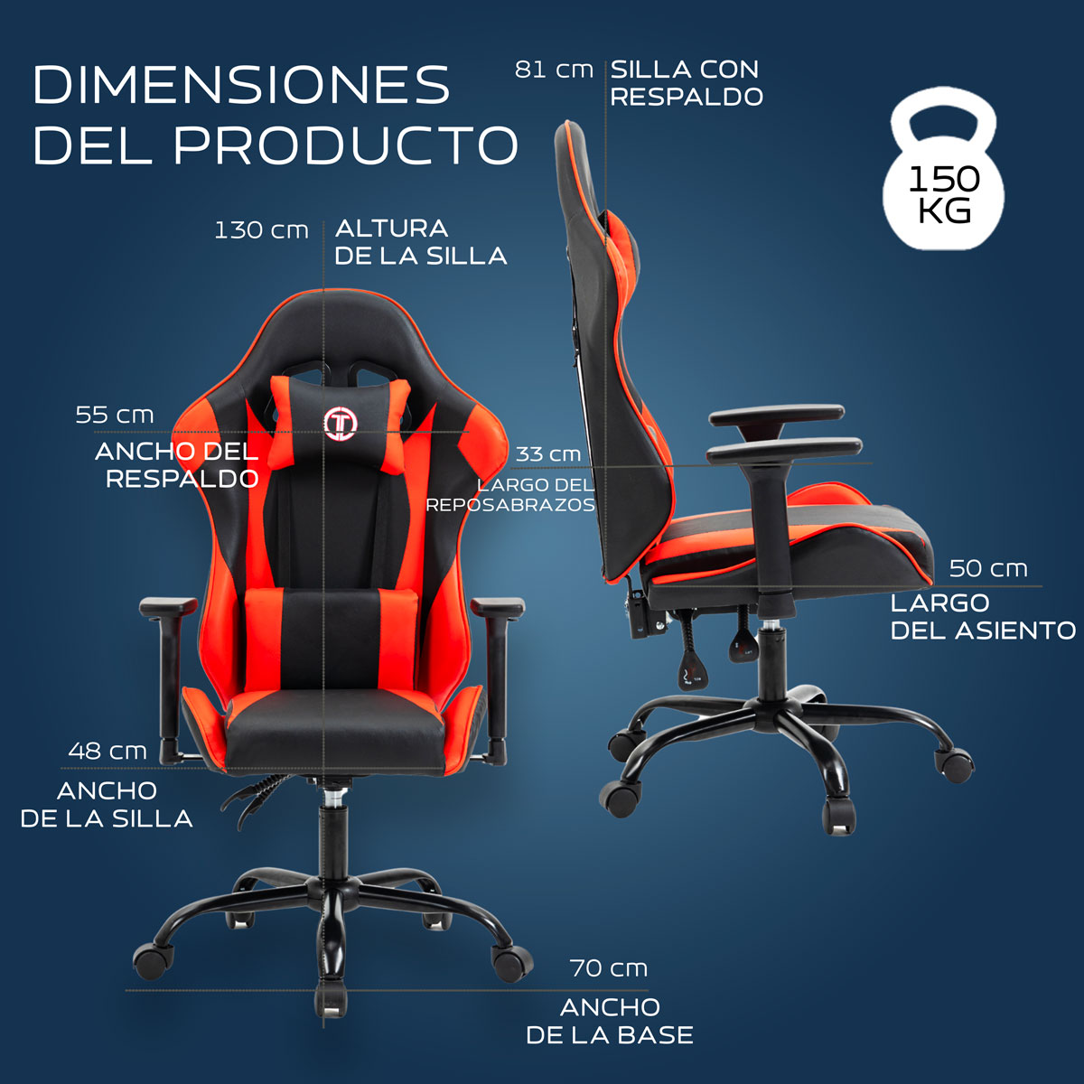 Foto 7 pulgar | Silla Gaming Sin Reposapies Wolf- Rojo