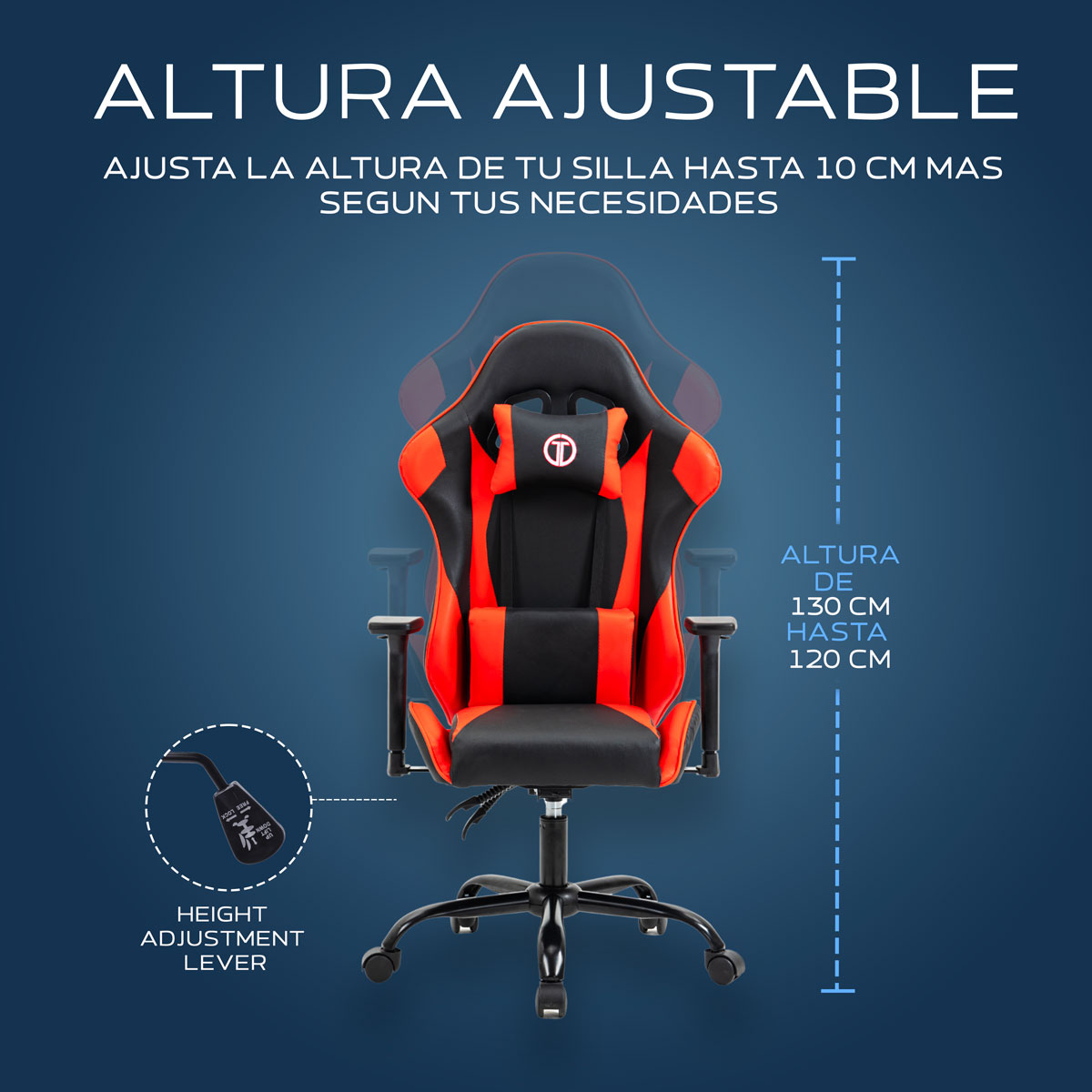 Foto 9 pulgar | Silla Gaming Sin Reposapies Wolf- Rojo