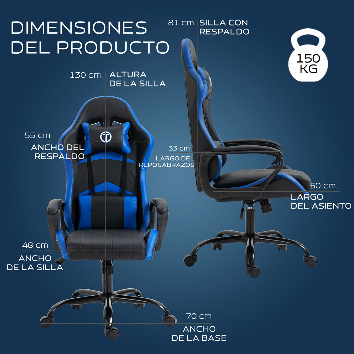 Foto 7 pulgar | Silla Gaming Sin Reposapies Lion- Azul