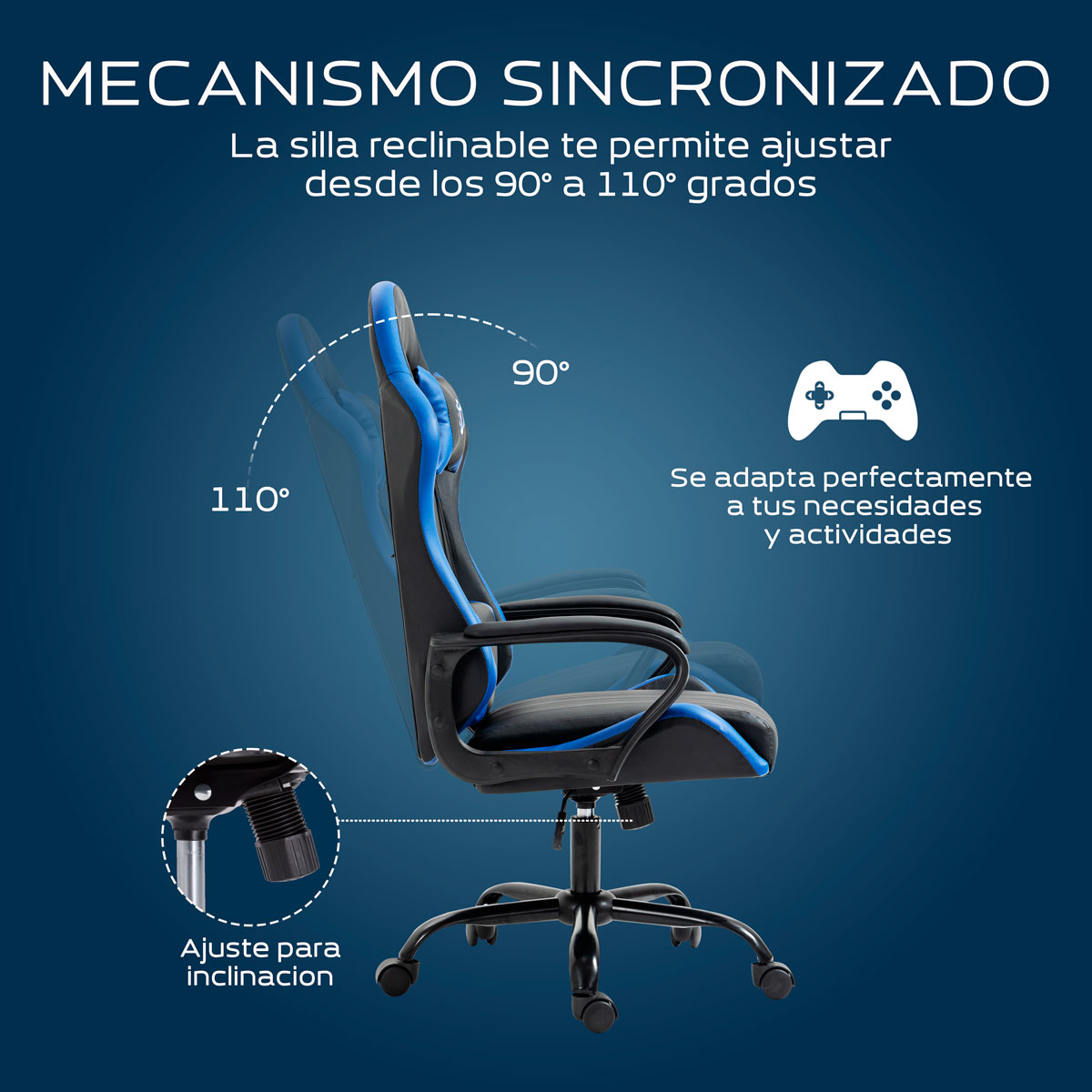 Foto 8 pulgar | Silla Gaming Sin Reposapies Lion- Azul