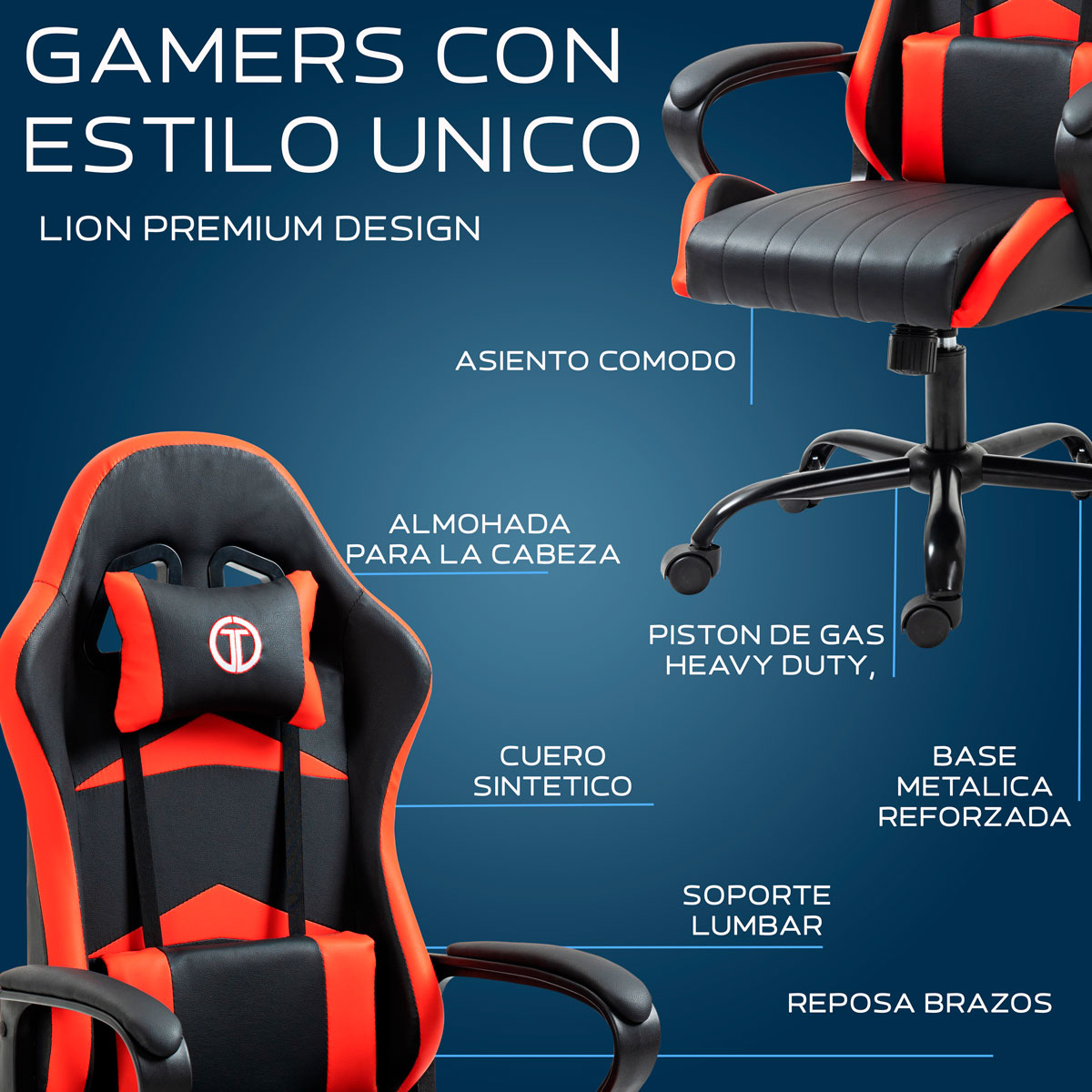 Foto 4 pulgar | Silla Gaming Sin Reposapies Lion- Rojo