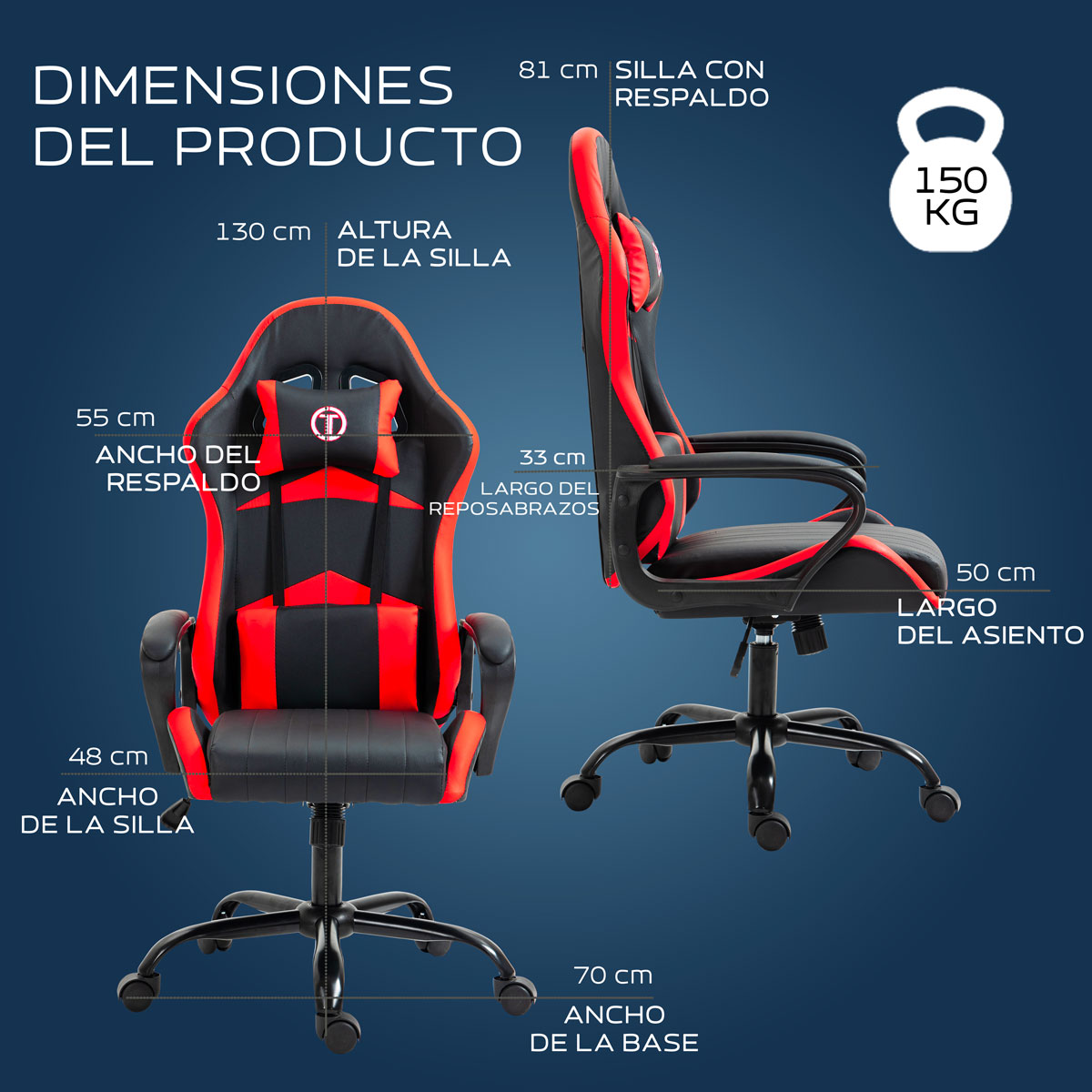 Foto 7 pulgar | Silla Gaming Sin Reposapies Lion- Rojo