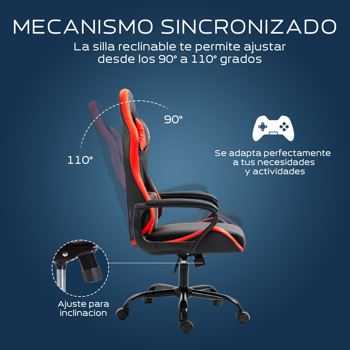 Foto 8 pulgar | Silla Gaming Sin Reposapies Lion- Rojo